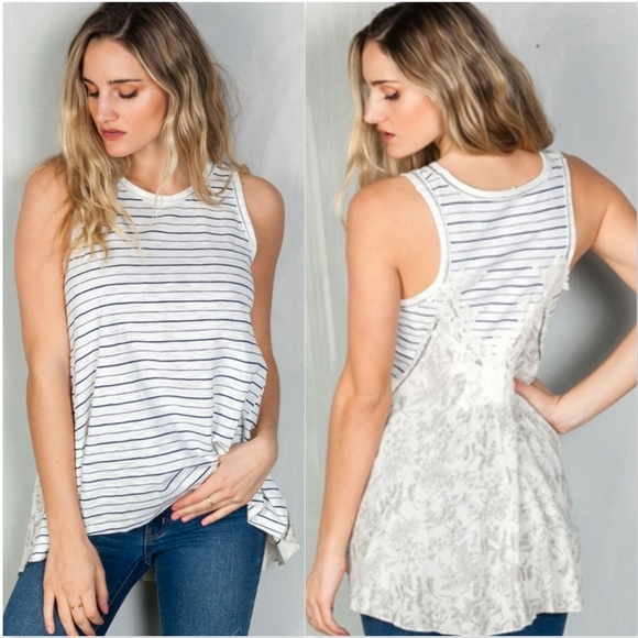 "BOHO BEAUTY" STRIPS & FLORAL TANK TOP - Picture 2 of 4